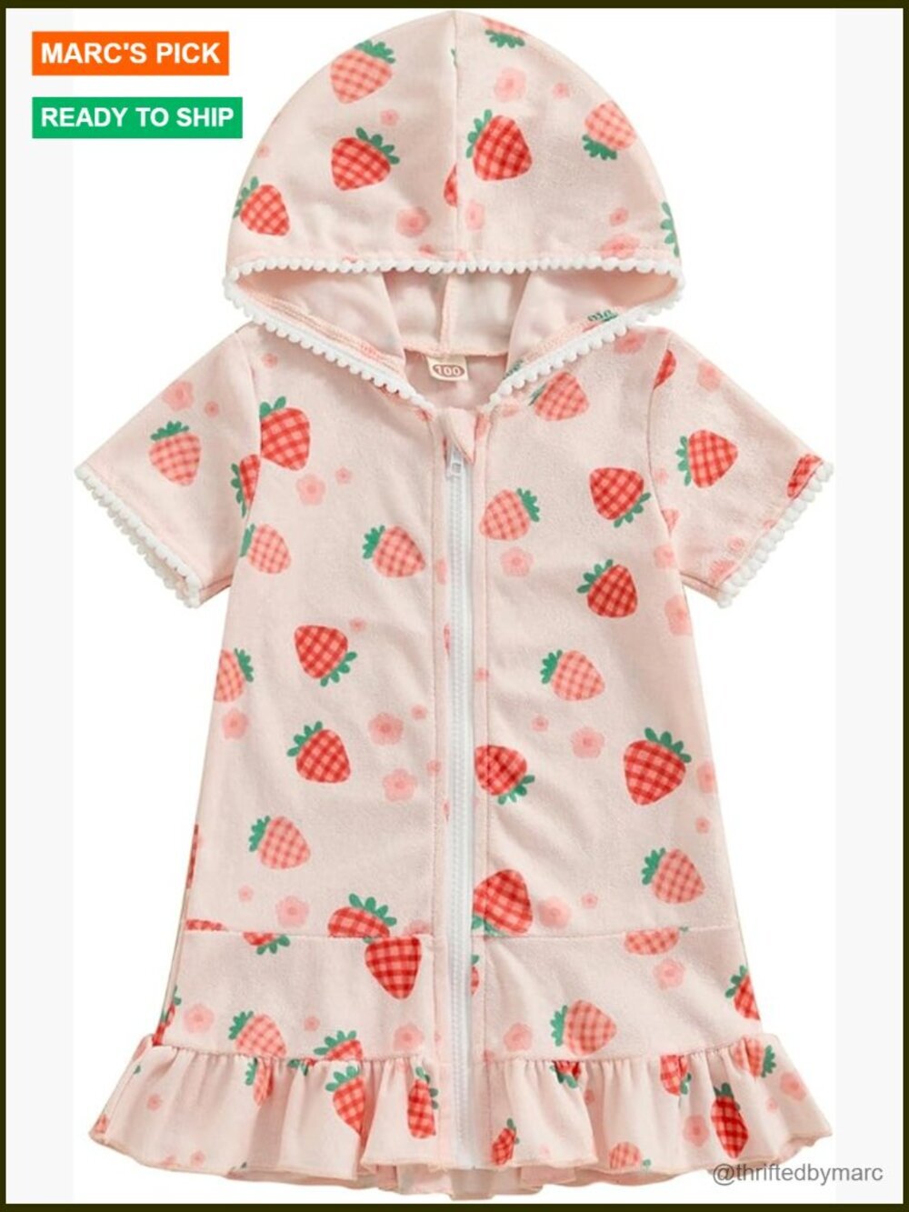Girls Zip Hooded Terry Swim Coverup Short Sleeve Floral Print